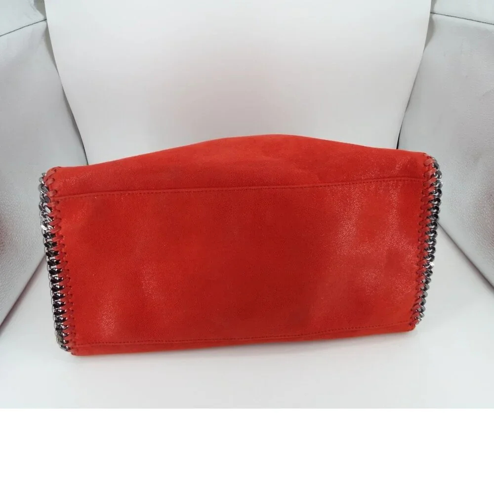 Stella McCartney Falabella Red Satchel Tote Bag Silver Tone Chain Trim Italy - Picture 6 of 14
